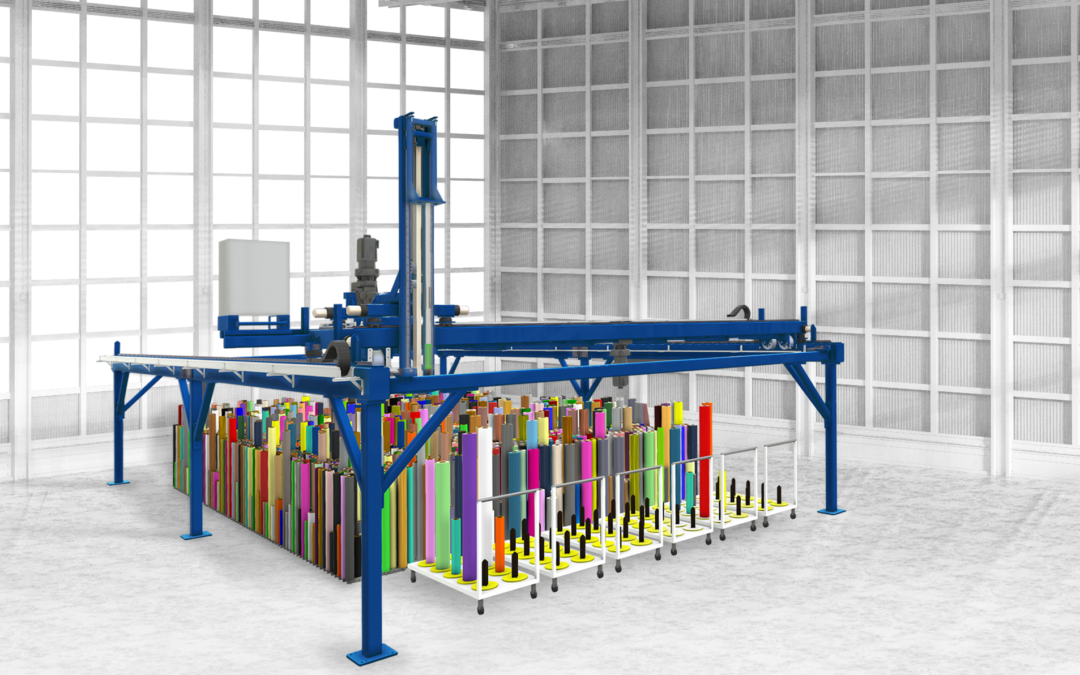 AUTOMATION : Robot industriel ou système de portique dans un entrepôt de rouleaux
